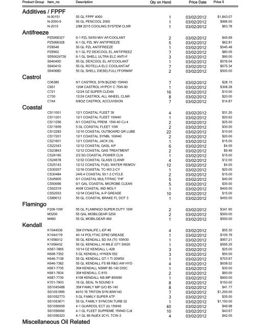 Price List - MOVE LIST - Flamingo Oil Company