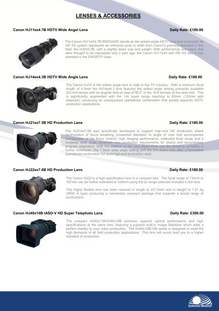 Broadcast equipment rental rate card - broadcasting - Gearhouse