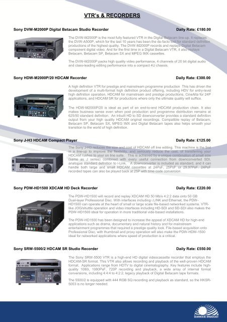 Broadcast equipment rental rate card - broadcasting - Gearhouse