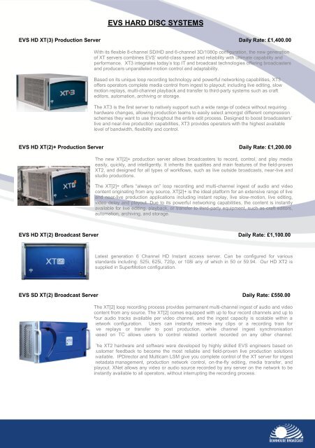 Broadcast equipment rental rate card - broadcasting - Gearhouse