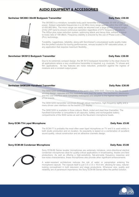 Broadcast equipment rental rate card - broadcasting - Gearhouse