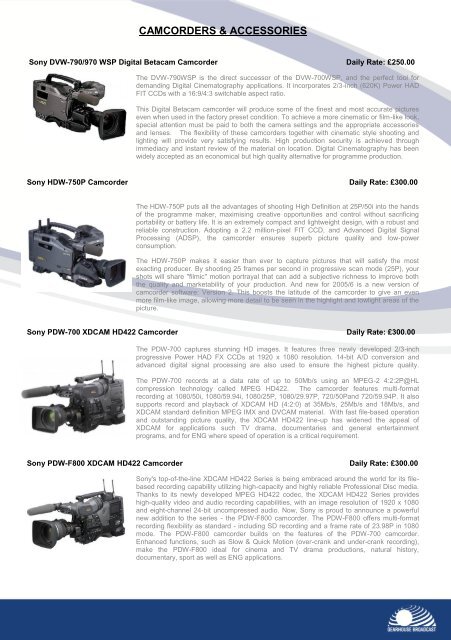 Broadcast equipment rental rate card - broadcasting - Gearhouse