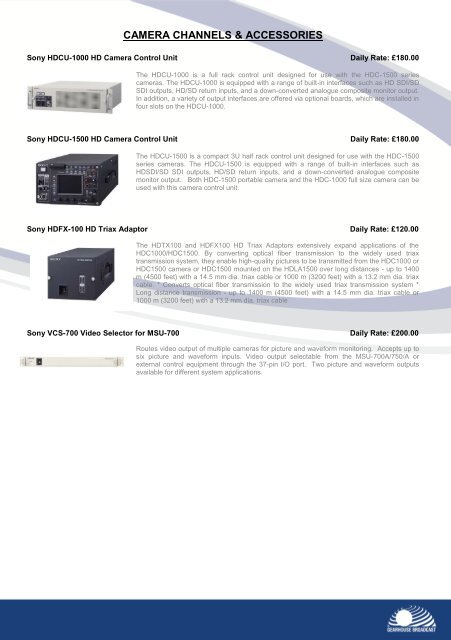 Broadcast equipment rental rate card - broadcasting - Gearhouse