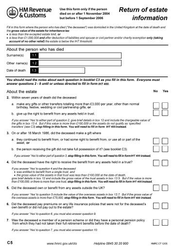 C5 - Return of estate information (to fill in on screen)