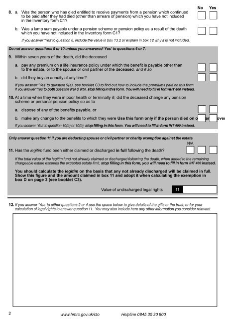 C5 - Return of estate information (to fill in on screen)