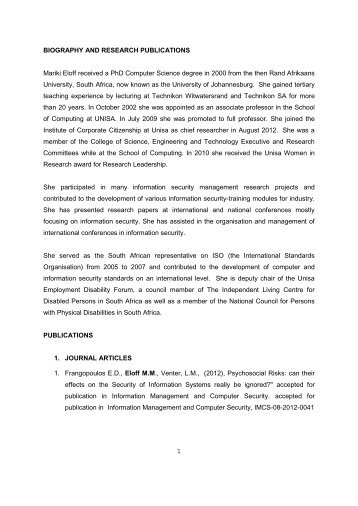 Click here for full bio and publications - Unisa
