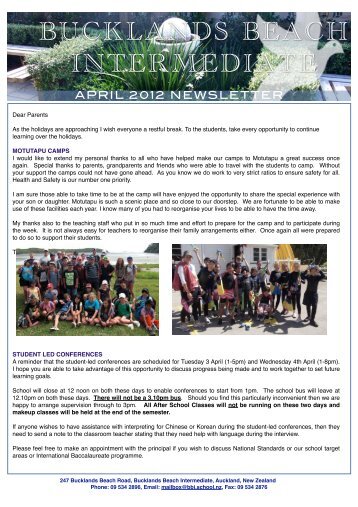 School newsletter April 2012 (10.6MB PDF) - Bucklands Beach ...