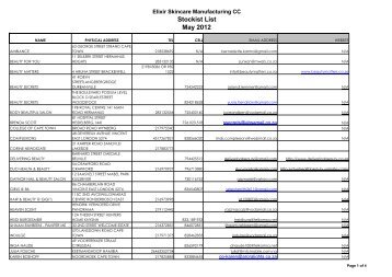 Stockist List May 2012 - Elixir Skincare Products