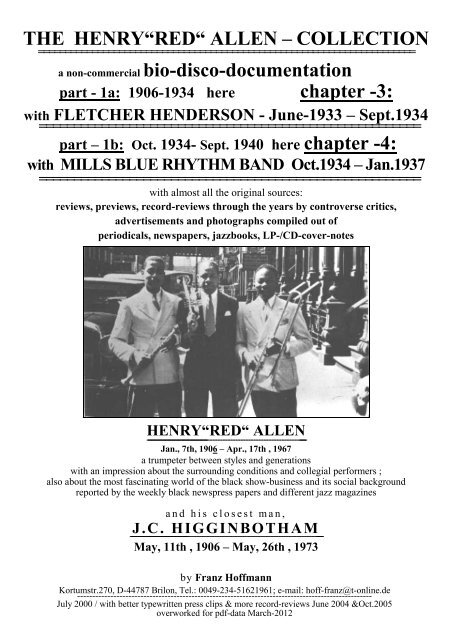 THE HENRY“RED“ ALLEN – COLLECTION a non-commercial bio ...