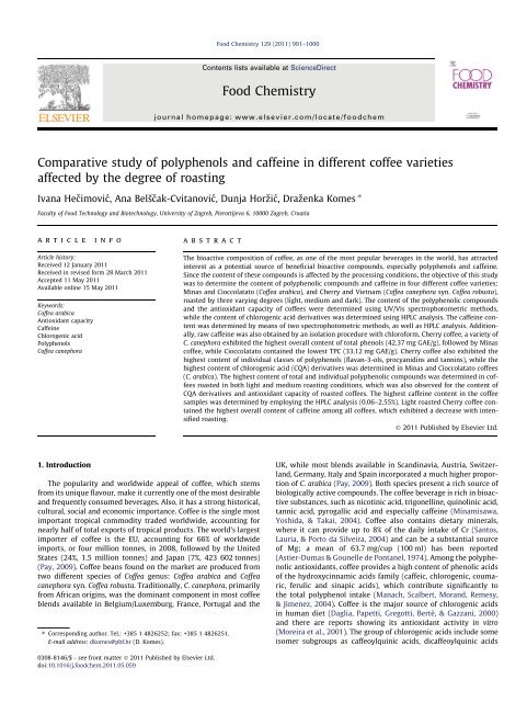 Comparative study of polyphenols and caffeine in different coffee ...