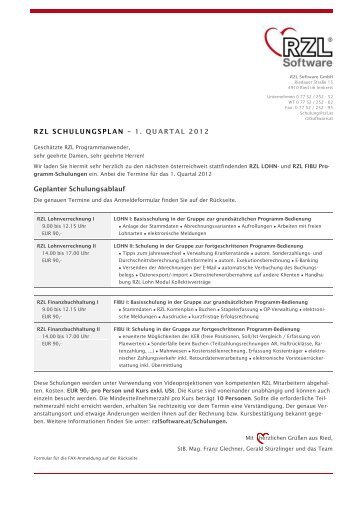 RZL Schulungen LOHN (Kurs 1 und 2), FIBU - RZL Software GmbH