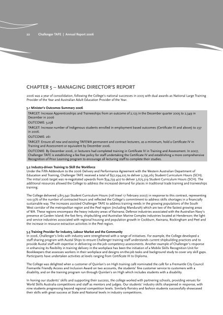 Challenger TAFE | Annual Report 2006 - Parliament of Western ...