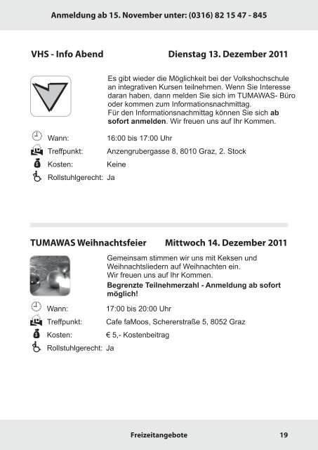 Anmeldung ab 15. November unter: (0316) 82 15 47 - 845