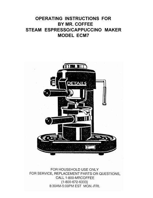 operating instructions for by mr. coffee steam espresso - FoodSaver
