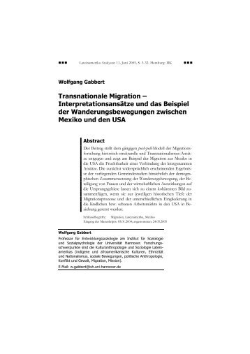 Transnationale Migration Ã¢ÂÂ InterpretationsansÃÂ¤tze und das Beispiel ...
