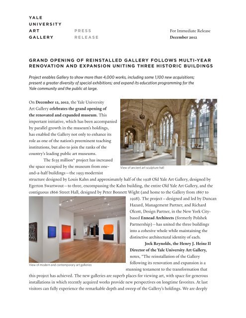 Press Release - Yale University Art Gallery