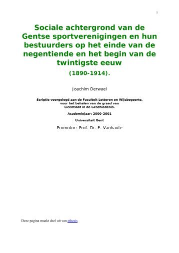 Sociale achtergrond van de Gentse sportverenigingen en ... - E-thesis