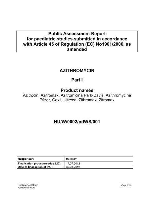 Public Assessment Report For Paediatric Studies Submitted In