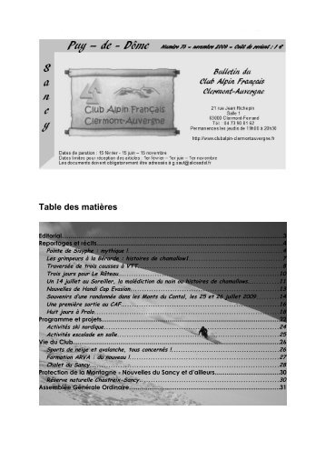 Table des matières - Club Alpin Français Clermont-Auvergne