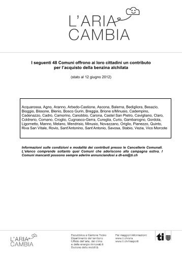 I seguenti 48 Comuni offrono ai loro cittadini un contributo per l ...