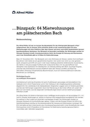 Bünzpark: 64 Mietwohnungen am plätschernden ... - Alfred Müller AG