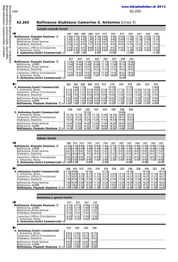 Giubiasco - Camorino - S. Antonino (Linea 3) - Fahrplanfelder