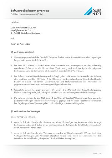 Softwareüberlassungsvertrag (EULA) Deutsch - duerr-ndt.de