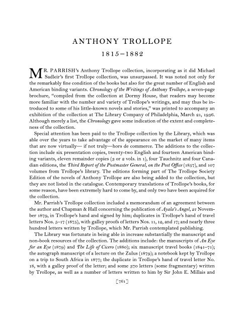 ANTHONY TROLLOPE 1815–1882 - Princeton University