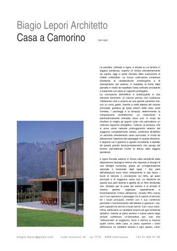 Biagio Lepori Architetto Casa a Camorino 2001-2002