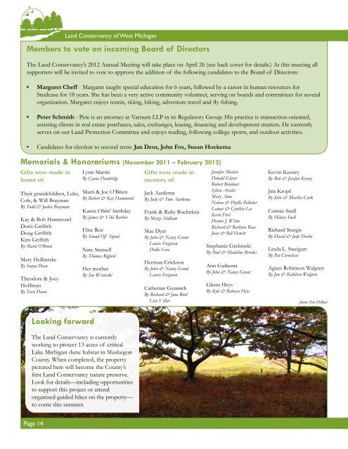 Spring 2012 Newsletter - Land Conservancy of West Michigan