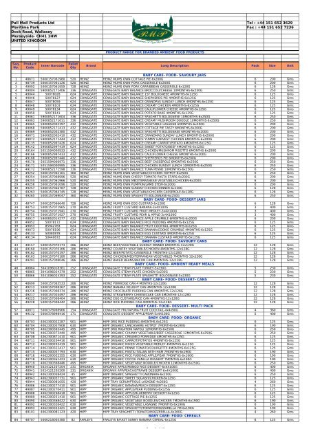 Ambient Product List (pdf file - Pall Mall Products Ltd