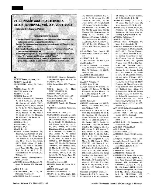 Middle Tennessee Journal of Genealogy L1History