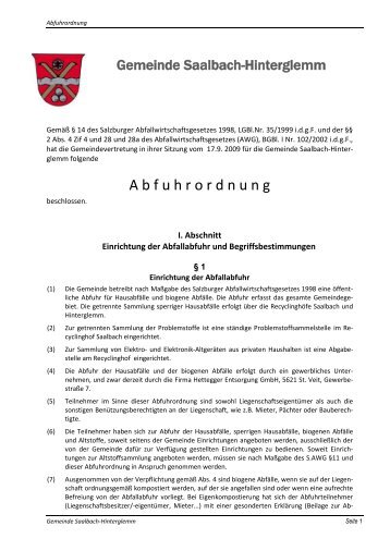 Abfuhrordnung - Gemeinde Saalbach-Hinterglemm