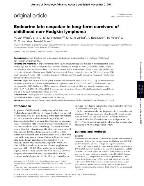 Endocrine late sequelae in long-term survivors of childhood non ...