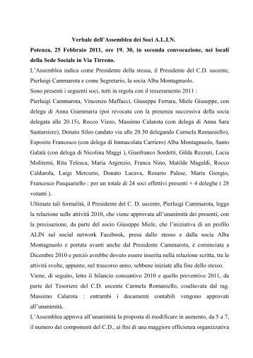 Verbale dell'Assemblea dei Soci A.L.I.N. Potenza, 25 ... - lucaninatura