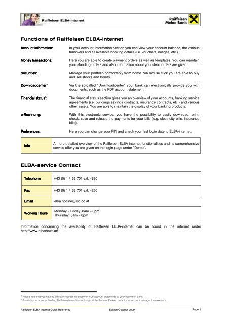 Raiffeisen ELBA-internet-Quick Reference - RSC Raiffeisen Service ...