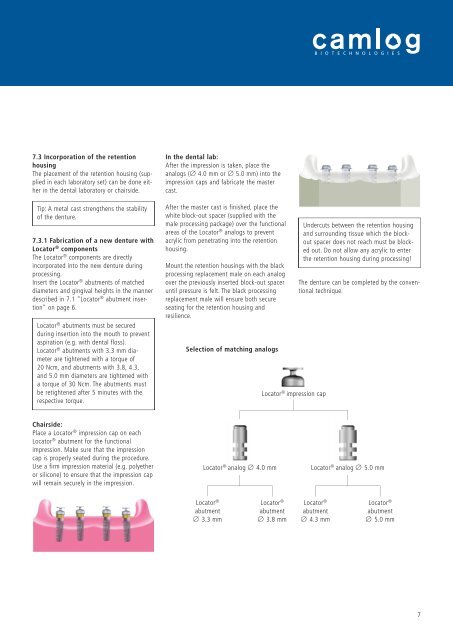 Work Instruction for the Locator® Retentive System - Camlog