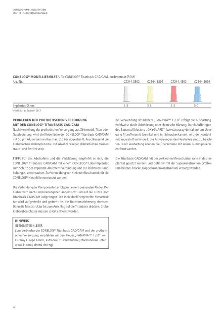 CONELOG® Implantatsystem Prothetische Versorgungen - Camlog