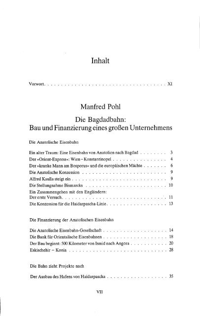 Inhalt Manfred Pahl Die Bagdadbahn: Bau und Finanzierung eines ...