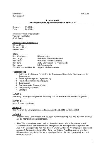 04. Protokoll OV Prisannewitz vom 18.05.10.pdf - Dummerstorf