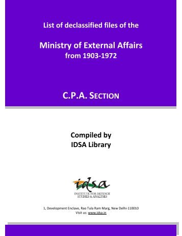 List of declassified files of the Ministry of External Affairs from 1903 ...