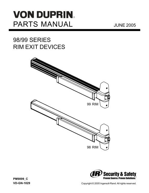 The 98/99 Series Parts Manual - Von Duprin