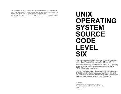 unix operating system source code level six - Source Code for the