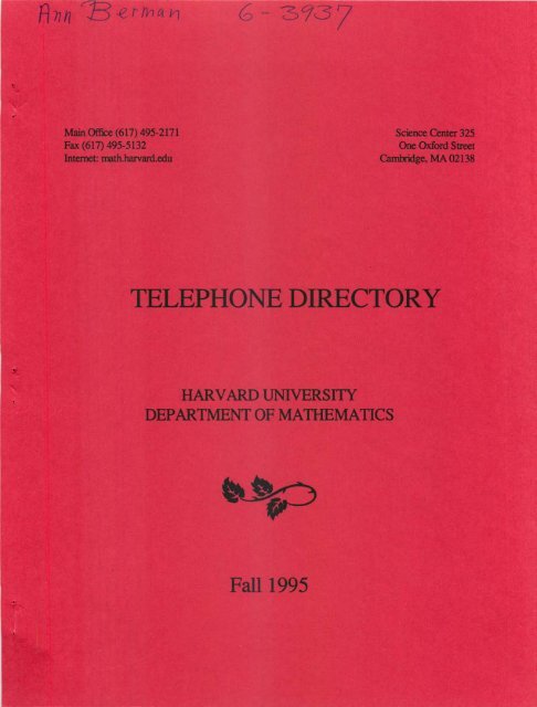 TELEPHONE DIRECTORY - Harvard University