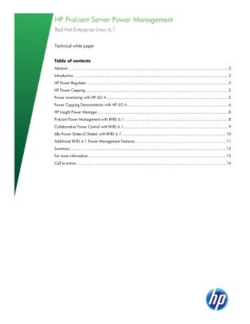 HP ProLiant Server Power Management - Hewlett Packard