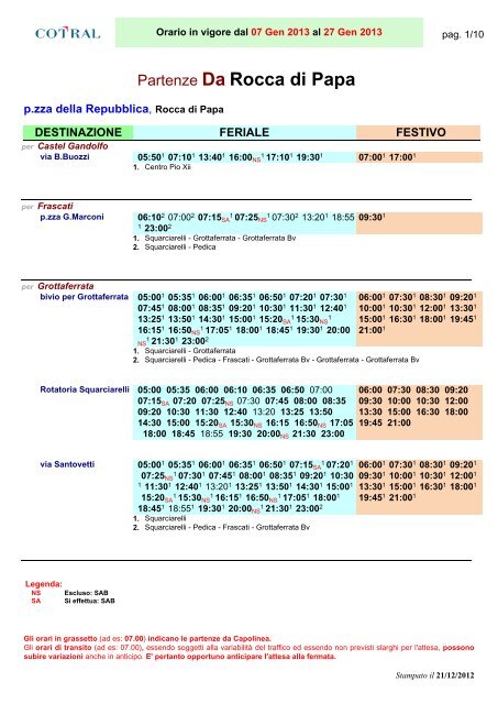 Partenze Da Rocca di Papa - Cotral SpA