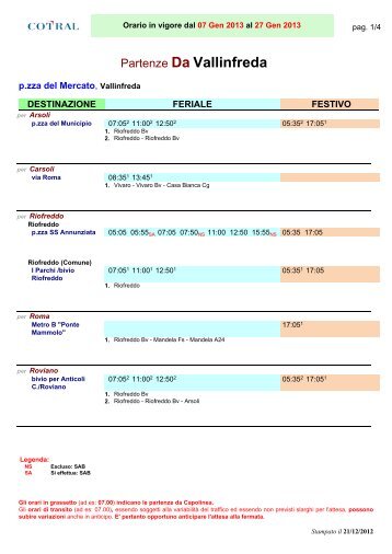 Partenze Da Vallinfreda - Cotral SpA