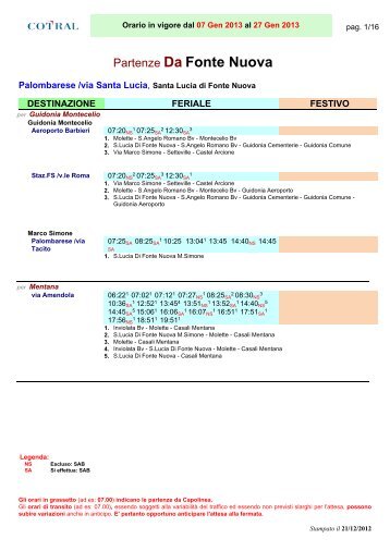 Partenze Da Fonte Nuova - Cotral SpA
