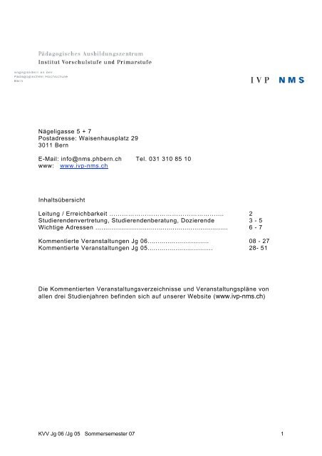 Nägeligasse 5 + 7 Postadresse: Waisenhausplatz 29 ... - IVP NMS