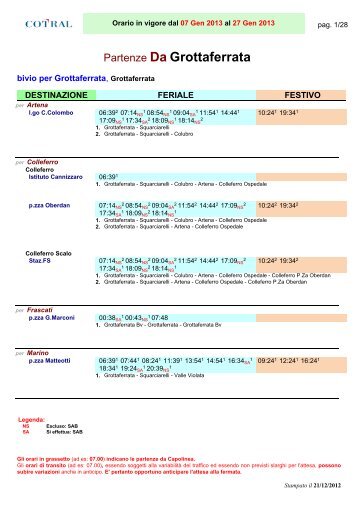 Partenze Da Grottaferrata - Cotral SpA